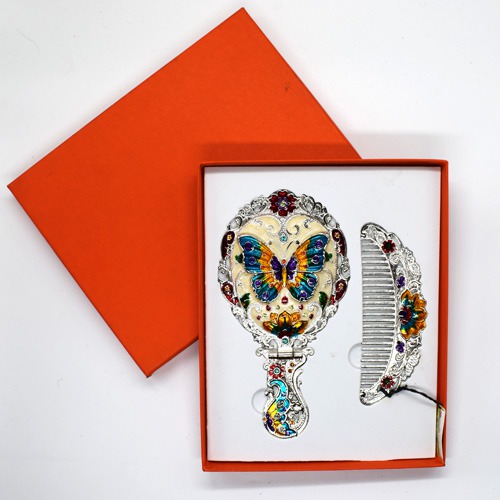 Beautiful Butterfly Design Handicraft Metal Hand Mirror and Comb for Girls And Women's | Metal Hand Mirror and Comb 