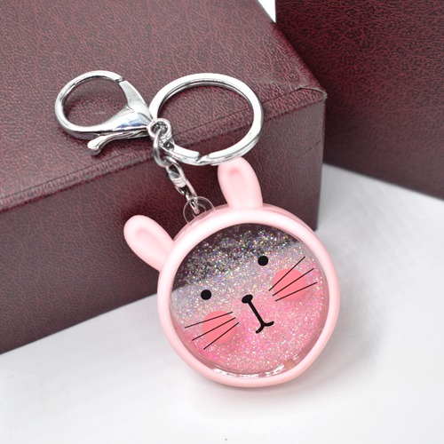 Pink Cat With Glitter Water Keychain | Multicolour Hard Plastic Design With Glitter Keychain Key Ring Anti-Rust for Car Bike Home Keys for Women