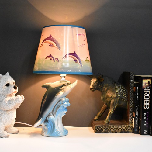 Blue Fabric Shade With the Dolphin Shape Table Lamp For Home Decor , Desktop