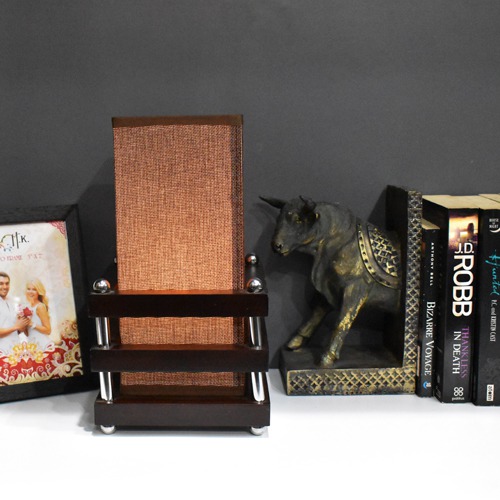Brown Wooden Textured Fabric Rectangular Table Lamp For Office, Home Decoration