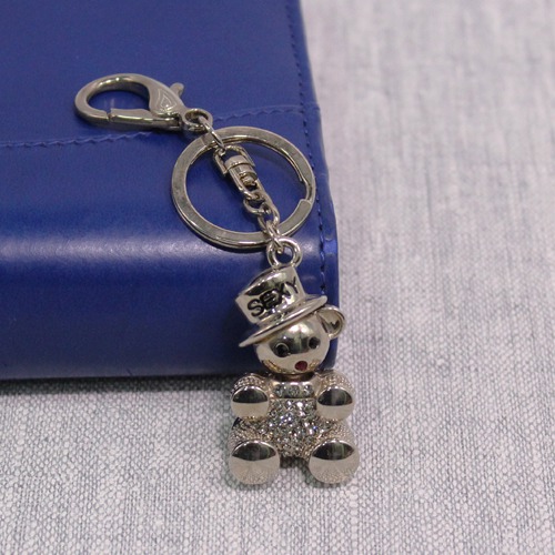 Silver Diamond studded Teddy Bear Keychain | Premium Stainless Steel Keychain For Gifting With Key Ring Anti-Rust | For Car Bike Home Keys for Men and Women