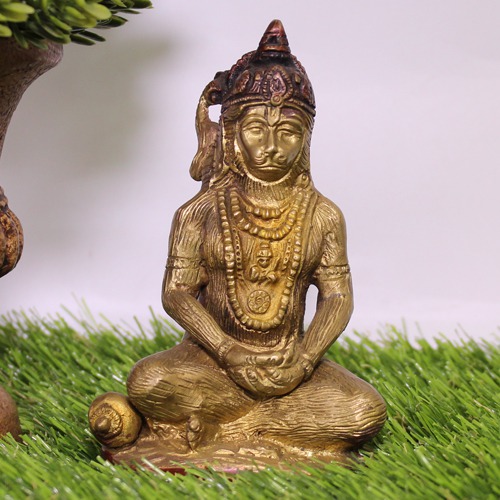 Two Tone Hanuman Sitting Idol, Two Colour Hanuman, Brass hanuman, Brass Murti