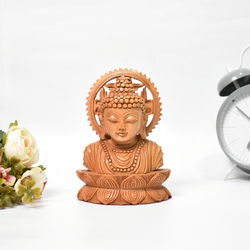 Small Buddha Face Wooden Statue | Religious Idol of Lord Gautam Buddha Statue Small Size Idols Decorative Showpiece