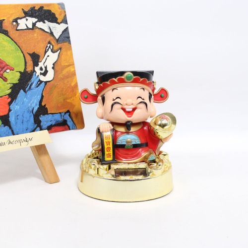 Solar Laughing Buddha with Nodding Head Swinging Wrist Golden Feng Shui Vastu | Home Decor | Decor