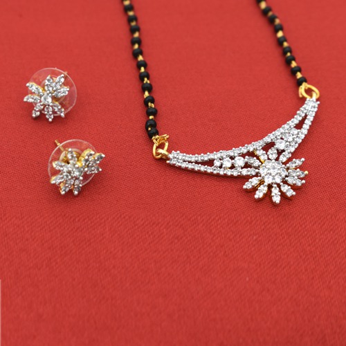Sterling Gold White Pandent Mangalsutra Necklaces For Women And Earing For Womens | Diamond Black Beads Gold-Plated Mangalsutra For Women