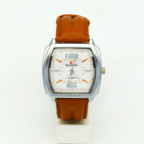Baywatch White Dial Brown Leather Strap Men's Watch