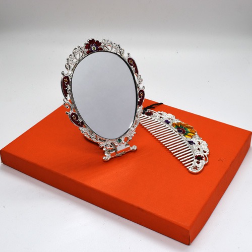 Beautiful Butterfly Design Handicraft Metal Hand Mirror and Comb for Girls And Women's | Metal Hand Mirror and Comb 