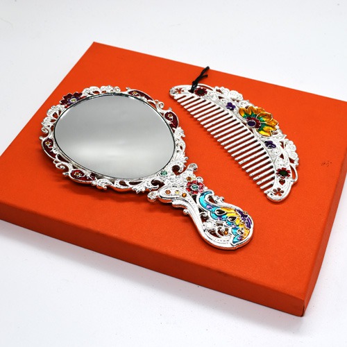 Beautiful Butterfly Design Handicraft Metal Hand Mirror and Comb for Girls And Women's | Metal Hand Mirror and Comb 