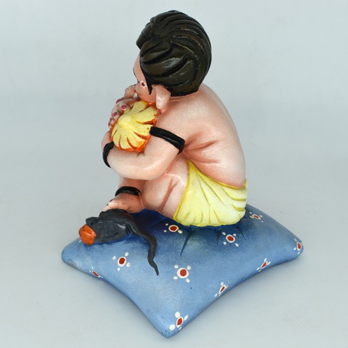 Bal Ganesha Sitting On Pillow With Modak Idol For Home Decor