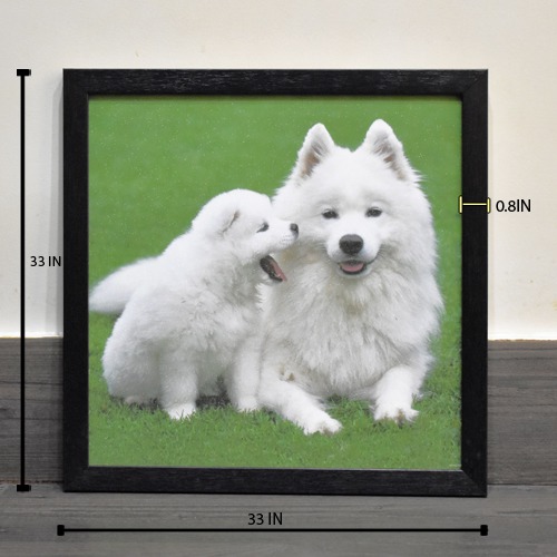 Two White Dogs  Wall Painting Wooden Frame With Sparkle Paper Sheet Decor For Living Room Bed Room
