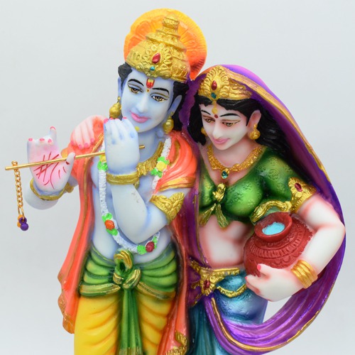 Radha Krishna Standing In Lotus Fiber Idol Gift For Family, Friends