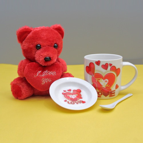 Beautiful Gift Pack With Teddy Bear, Mug, Spoon And Saucer