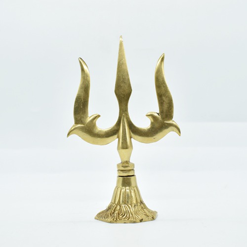 Shiva Brass Trishul with Round Base Shiv Trishul Brass trishul, Yellow Colour